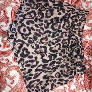 Leopard Print Pleated Skirt - Black and Tan